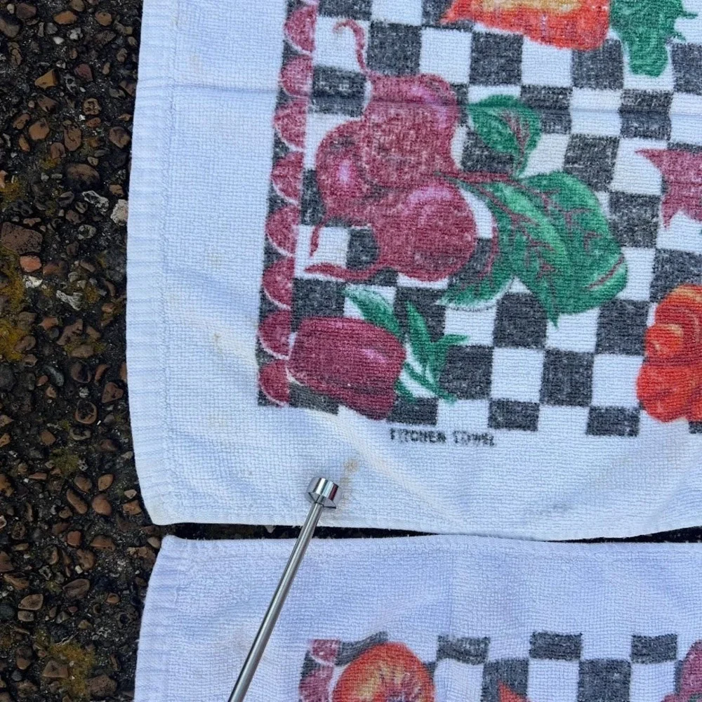 Vintage Vegetables Checkerboard‎ Retro Kitchen Dish Towel Set of 3